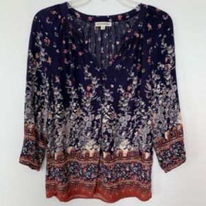 Artisan NY Boho Paisley Print Navy, Burgundy Top S